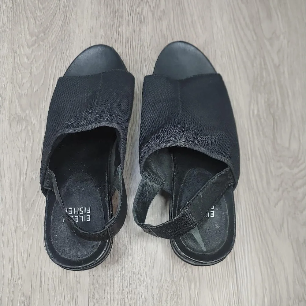 Eileen‎ Fisher Sandal Platform Comfort Stretch Port Open Toe Wedge 6 black